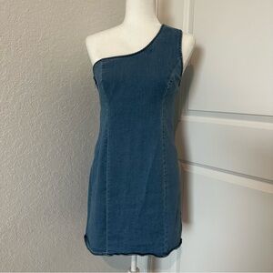 One Shoulder Denim Mini Dress